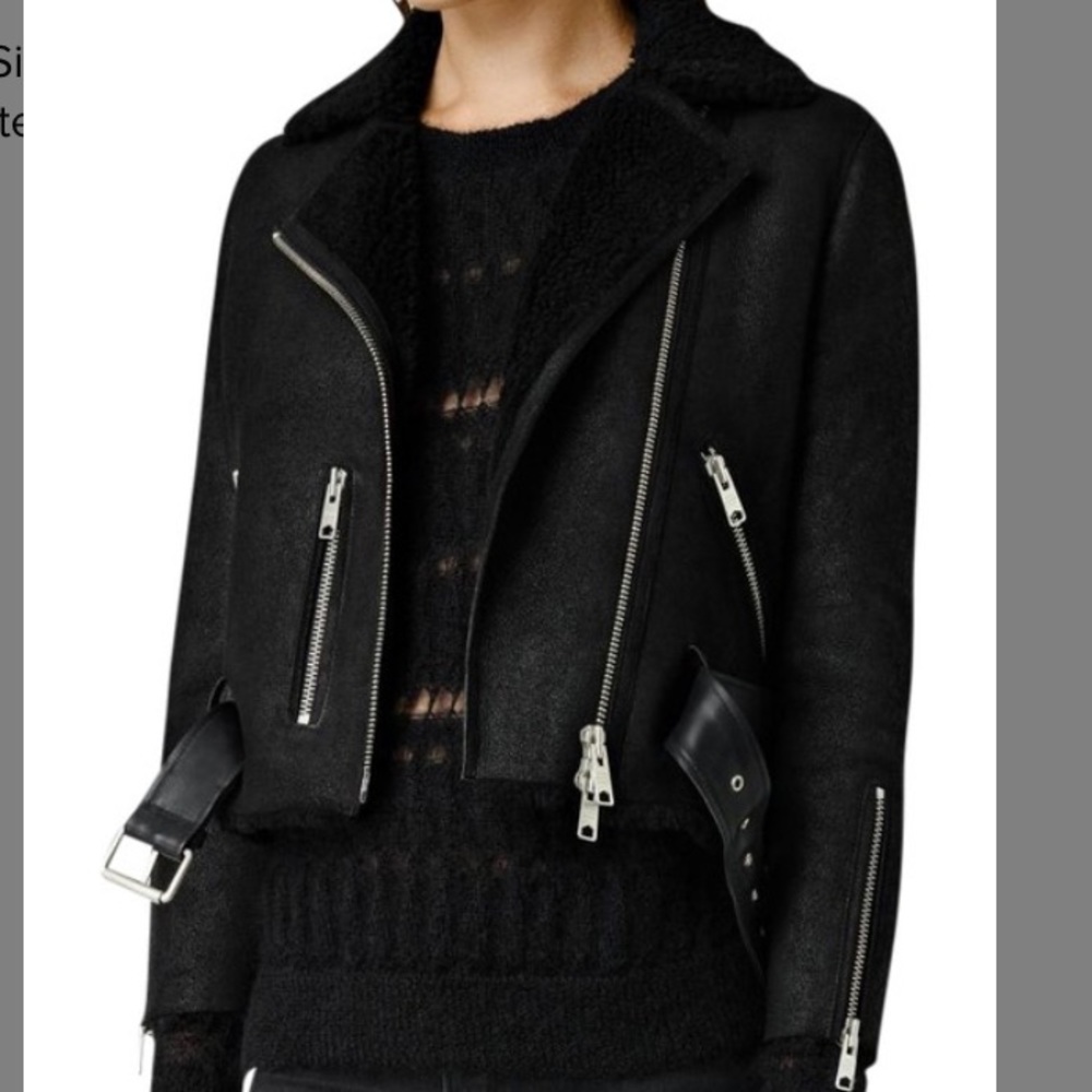 All Saints Shearling Motorcycle Biker Jacket